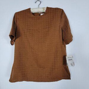 Lilli Ann Collections Womens Chestnut Houndstooth Blouse Size 8 Short Sleeve New